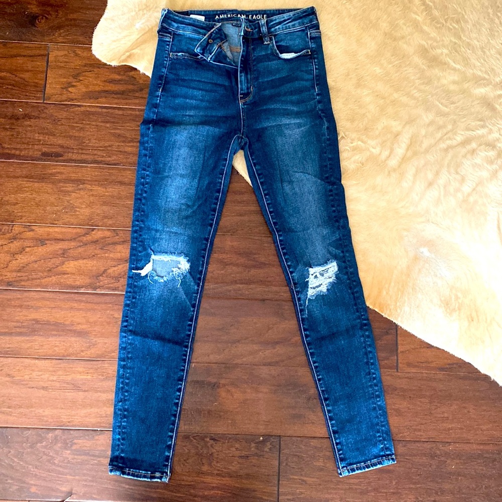 AE American Eagle Womens Vintage Dark Denim Blue Jeans 4 High Rise Jeggings